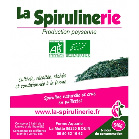 Acheter Spiruline Bio francaise 540g. Produit de France Vendée en paillettes Cure de 6 mois 